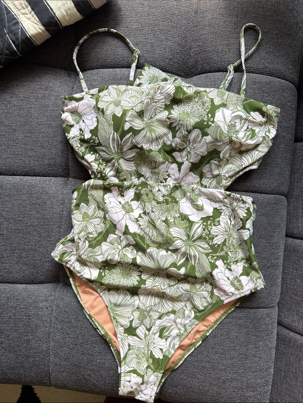 J. Crew x Liberty Green and White Floral One-Piece Swimwear sz10